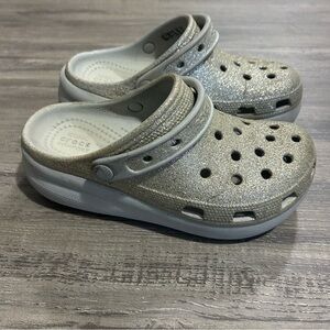 Crocs Platform Silver Glitter Cutie Crush Clogs
